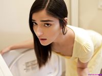 Slim teen Emily Willis changes into crotchless yoga pants for sex with stepbro