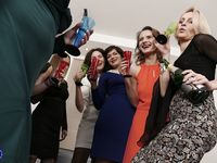 Group of mature women strips to stockings and heels before a reverse gangbang