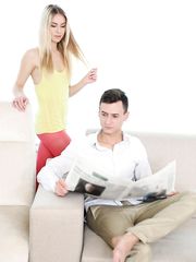 Skinny blonde teen Alecia Fox seduces her guy and his big dick with a kiss