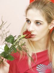 Young looking girl fucks an old man after he seduces her with a single rose